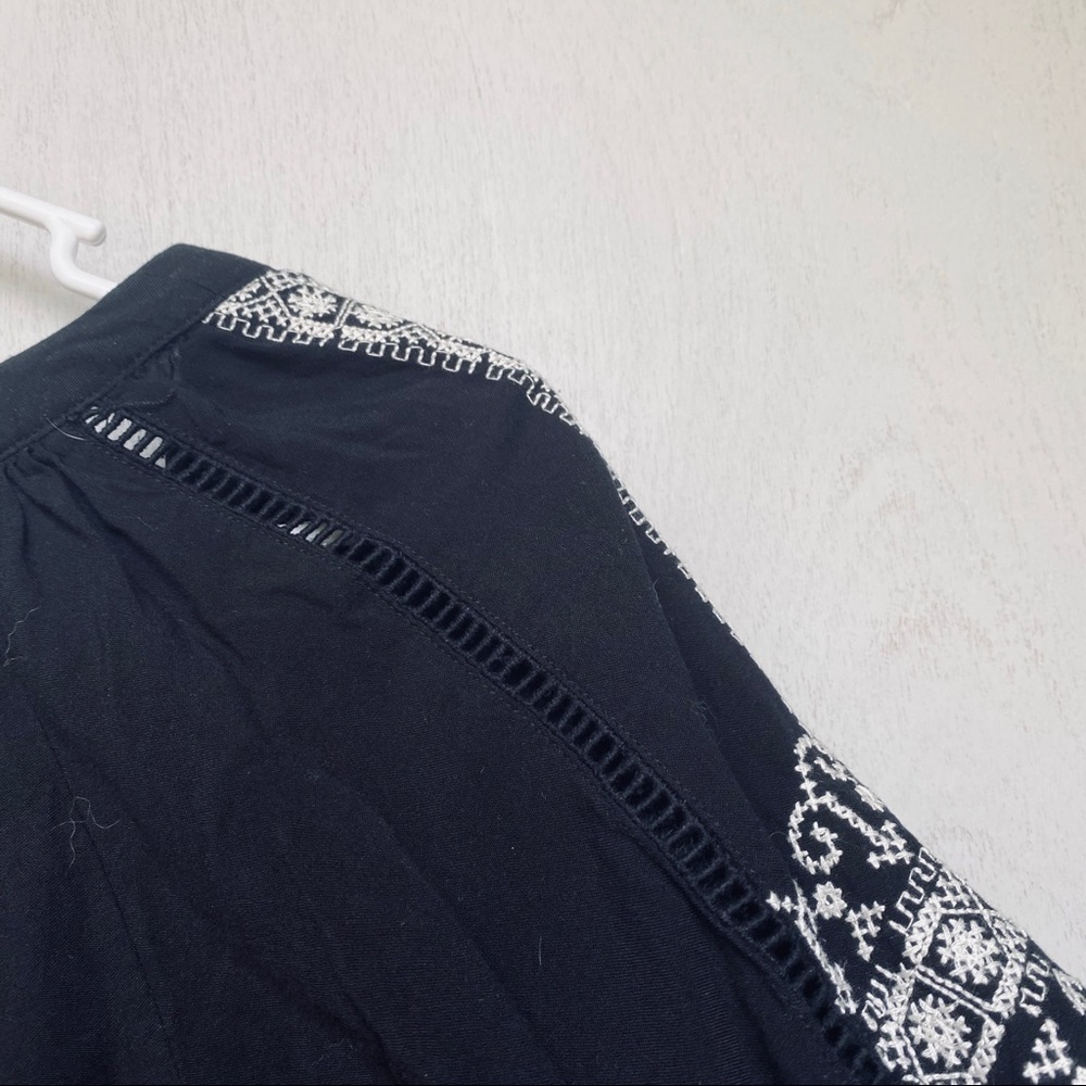 Lovestitch Black & White Embroidered Tunic with Tassels - Lace-Up V-Neck - Picture 7 of 8